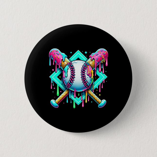 Baseball Drip For Boys Ice Cream Dripping Girl Bas 6 Cm Round Badge (Front)