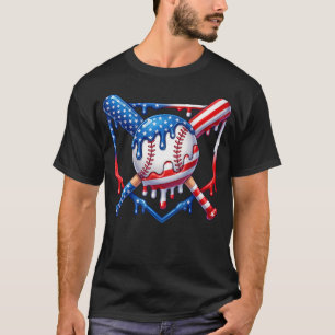 Baseball Drip Ice Cream American Flag 4Th Of July T-Shirt