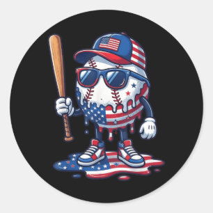 Baseball Drip Ice Cream Boys 4th Of July Aamerican Classic Round Sticker