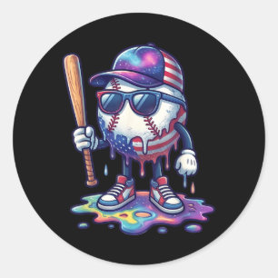 Baseball Drip Ice Cream Boys 4th Of July Aamerican Classic Round Sticker