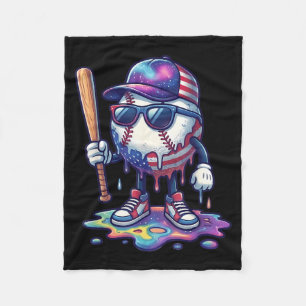 Baseball Drip Ice Cream Boys 4th Of July Aamerican Fleece Blanket