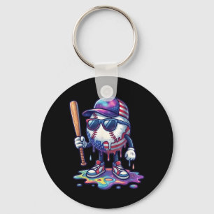 Baseball Drip Ice Cream Boys 4th Of July Aamerican Key Ring