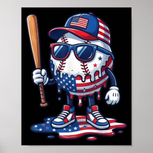 Baseball Drip Ice Cream Boys 4th Of July Aamerican Poster