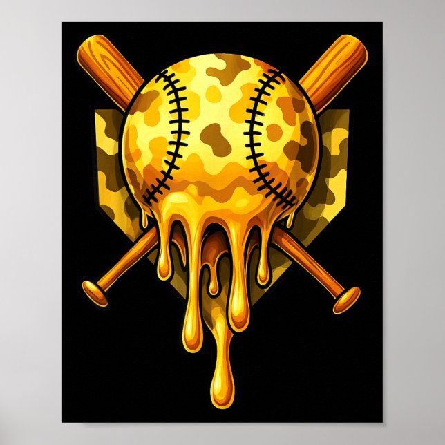 Baseball Drip Ice Cream Camo Cool Design  Poster (Front)
