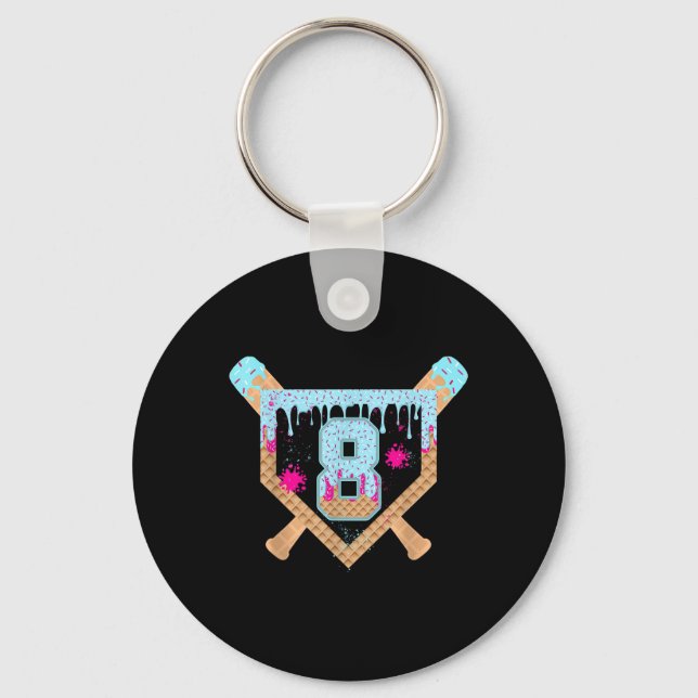 Baseball Drip Ice Cream Dripping 8 Year Old 8th Bi Key Ring (Front)