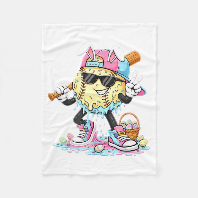 Baseball Drip Ice Cream Easter Bunny Cool Boy Fleece Blanket (Front)