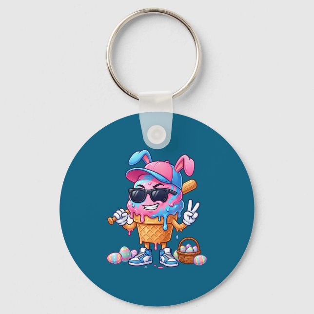 Baseball drip ice cream easter bunny cool boy key ring (Front)