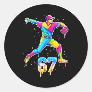 Baseball Drip Ice Cream Number 67 Player Or 67th B Classic Round Sticker