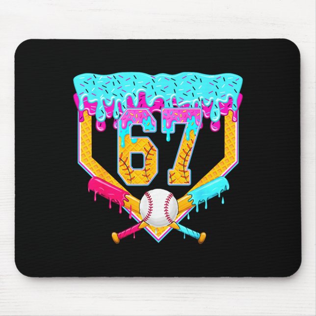 Baseball Drip Ice Cream Number 67 Player Or 67th B Mouse Pad (Front)