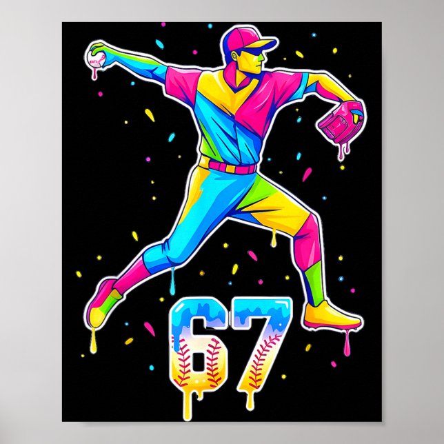 Baseball Drip Ice Cream Number 67 Player Or 67th B Poster (Front)