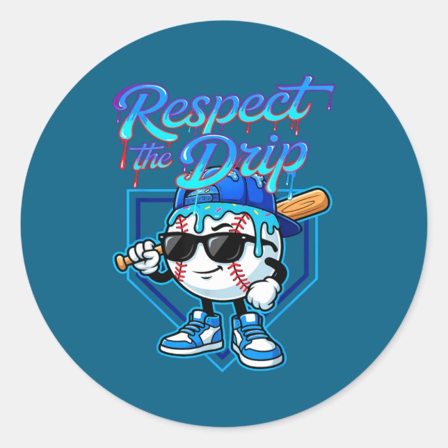 Baseball Drip Ice Cream Respect The Drip Home Plat Classic Round Sticker (Front)