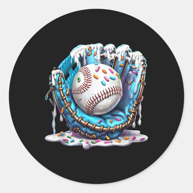 Baseball Drip Ice Cream Sprinkles Baseball Glove  Classic Round Sticker (Front)
