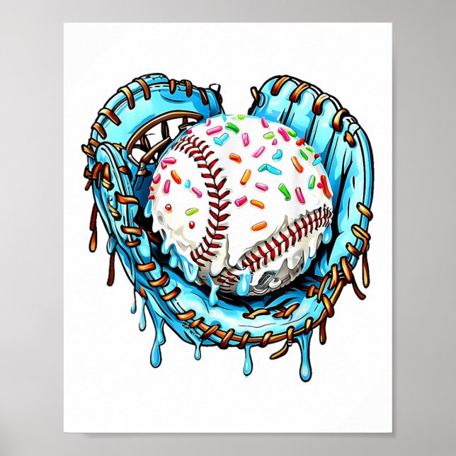 Baseball Drip Ice Cream Sprinkles Baseball Glove  Poster (Front)