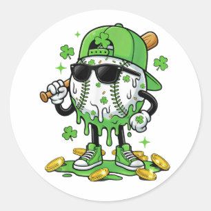 Baseball Drip Ice Cream St Patricks Day Classic Round Sticker