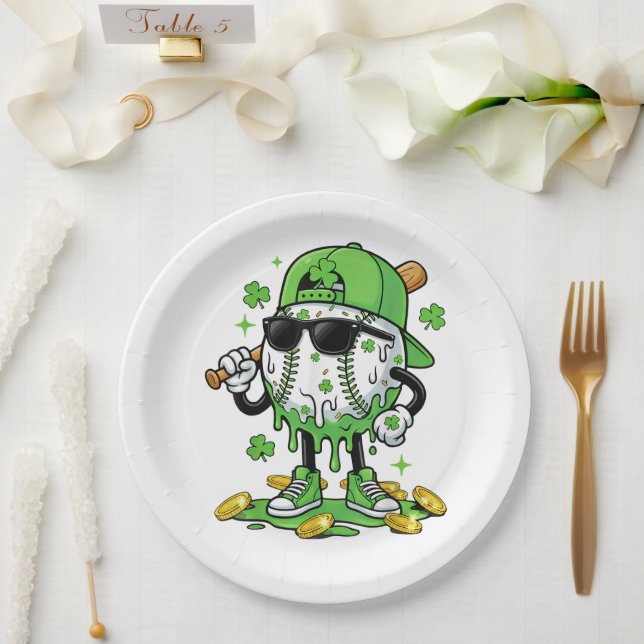 Baseball Drip Ice Cream St Patricks Day Paper Plate (Wedding)