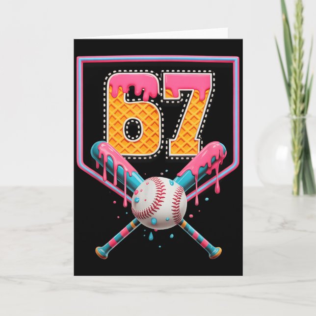 Baseball Drip Number 67 Fun Six Seven 6 7 Meme Des Card (Front)