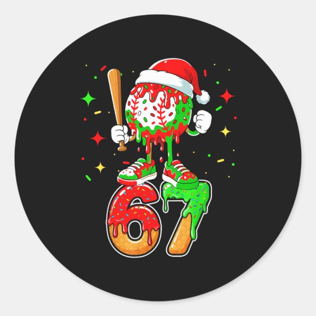 Baseball Drip Number 67 Meme Ice Cream Dripng Chri Classic Round Sticker (Front)