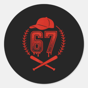 Baseball Drip Number 67 Player Or 67th Birthday Classic Round Sticker