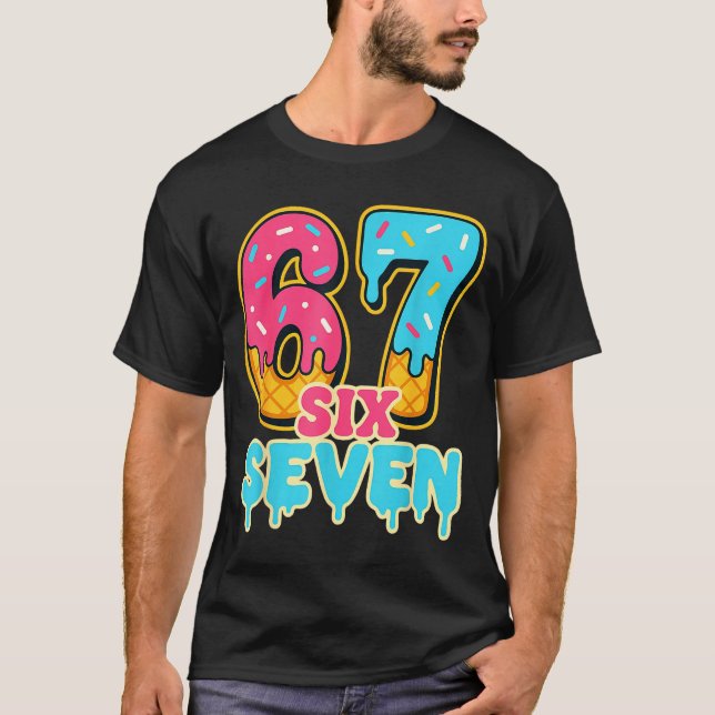 Baseball Drip Number 67 Player Trendy 6 7 Meme Fun T-Shirt (Front)
