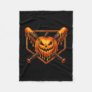 Baseball drip pumpkin spooky ghost halloween boys fleece blanket