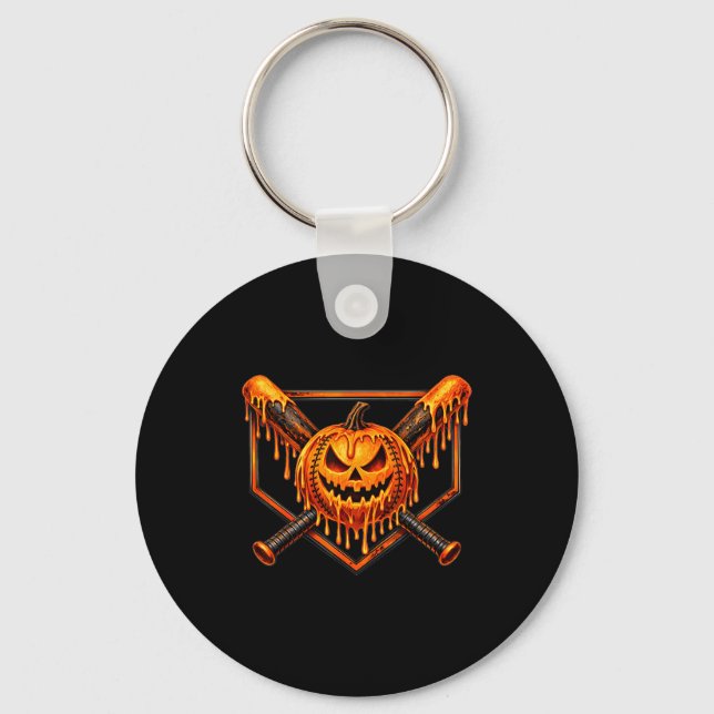 Baseball drip pumpkin spooky ghost halloween boys key ring (Front)