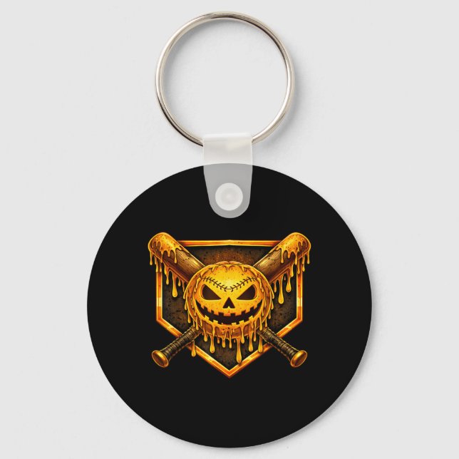 Baseball drip Pumpkin Spooky Ghost Halloween Boys Key Ring (Front)