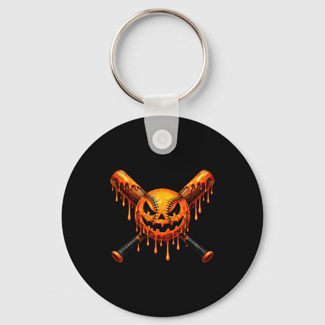 Baseball drip pumpkin spooky ghost halloween boys key ring (Front)