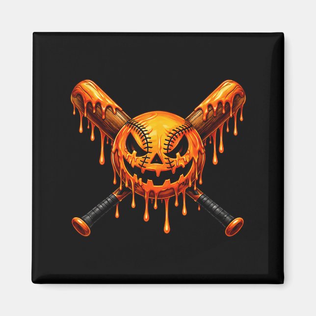 Baseball drip pumpkin spooky ghost halloween boys magnet (Front)