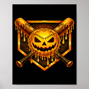 Baseball drip pumpkin spooky ghost halloween boys poster