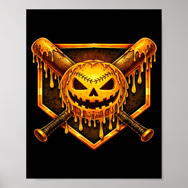 Baseball drip pumpkin spooky ghost halloween boys poster (Front)