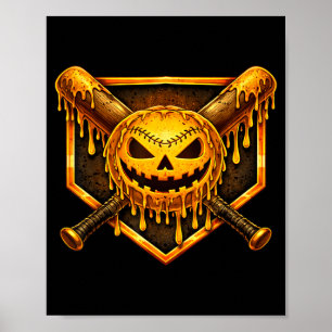 Baseball drip Pumpkin Spooky Ghost Halloween Boys Poster