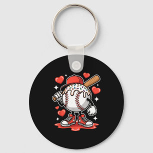 Baseball Drip Valentine Boys Women Men Hearts Spor Key Ring