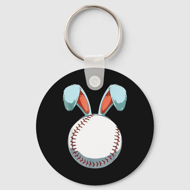 Baseball Easter Bunny Ears Easter Eggs Hunting Bas Key Ring (Front)