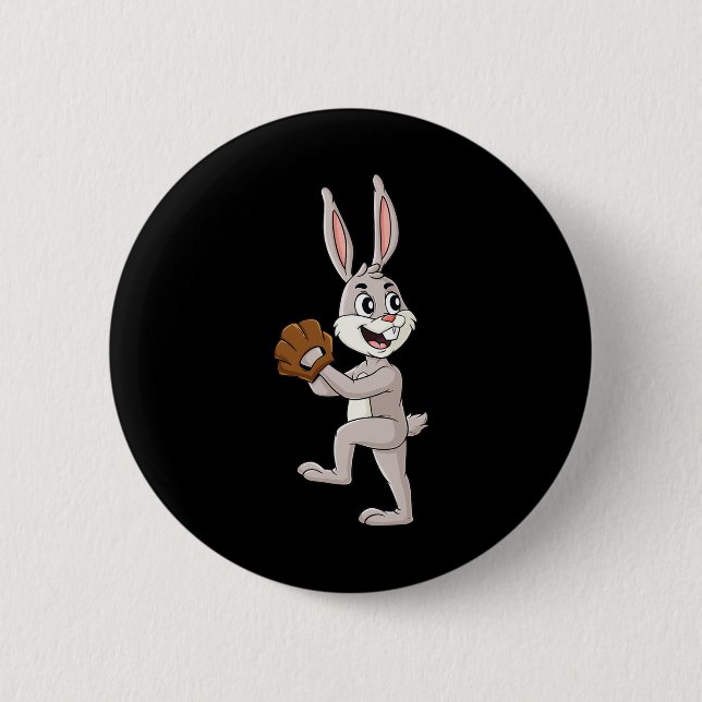 Baseball Easter Day Rabbit Pitcher Boys Girls Kids 6 Cm Round Badge (Front)