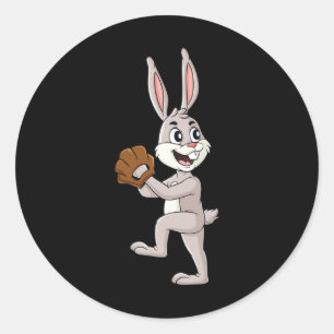 Baseball Easter Day Rabbit Pitcher Boys Girls Kids Classic Round Sticker