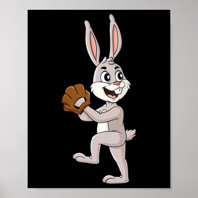 Baseball Easter Day Rabbit Pitcher Boys Girls Kids Poster (Front)