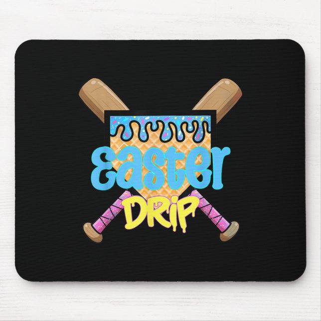Baseball Easter Home Plate Bat Ice Cream Drip Happ Mouse Pad (Front)