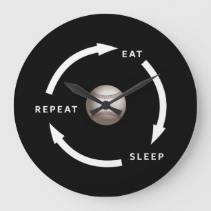 Baseball Eat Sleep Repeat Sports Fan Saying Large Clock