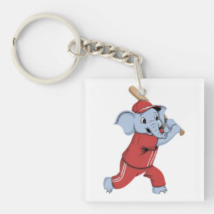 Baseball Elephant Cartoon Key Ring