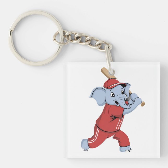 Baseball Elephant Cartoon Key Ring (Front)