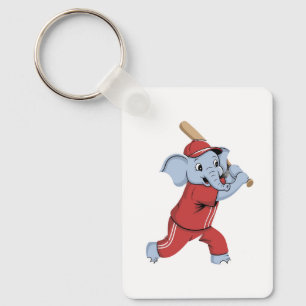 Baseball Elephant Cartoon Key Ring