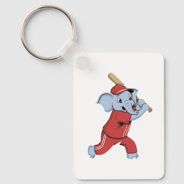 Baseball Elephant Cartoon Key Ring (Front)