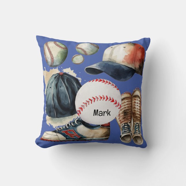 Baseball Equipment on blue  background Cushion (Front)