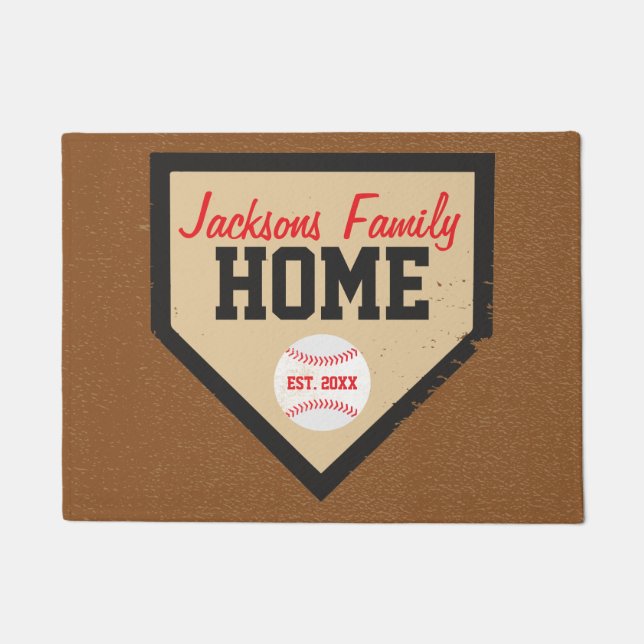 Baseball Family Home Plate Name and Year Doormat (Front)