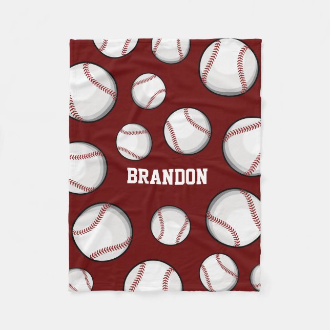 Baseball Fan Custom Name Maroon Fleece Blanket (Front)