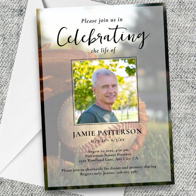 Baseball Fan Player Life Celebration Photo Funeral Invitation (Creator Uploaded)