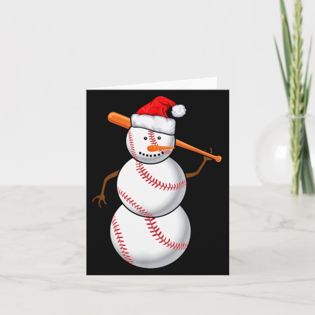 Baseball Fan Snowman Funny Christmas Gift  Card (Front)