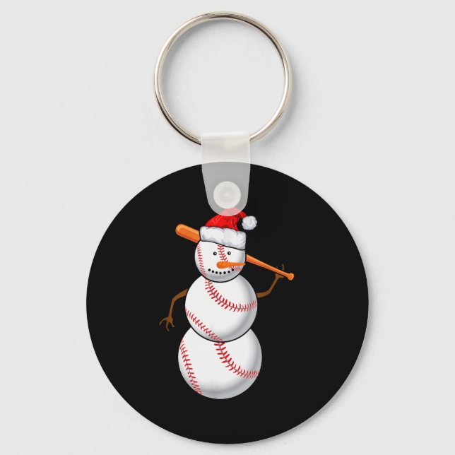 Baseball Fan Snowman Funny Christmas Gift  Key Ring (Front)