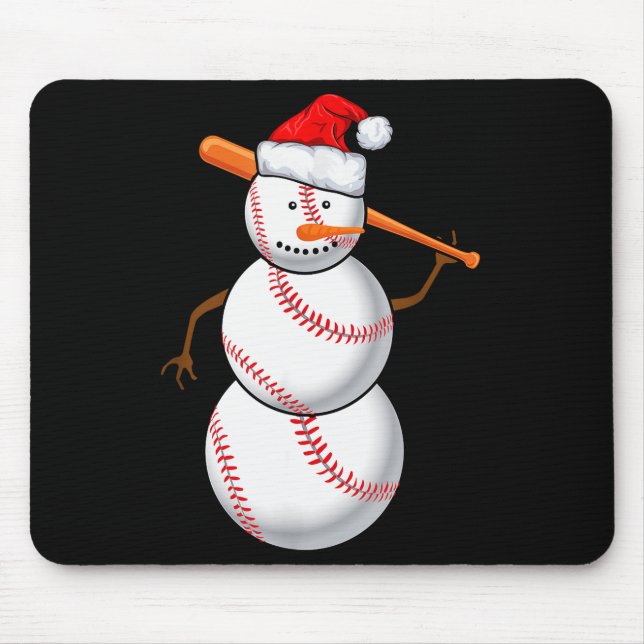 Baseball Fan Snowman Funny Christmas Gift  Mouse Pad (Front)