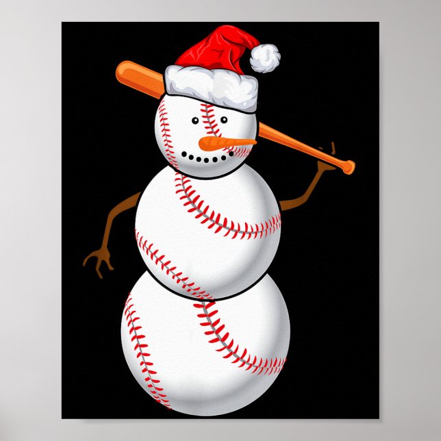 Baseball Fan Snowman Funny Christmas Gift  Poster (Front)